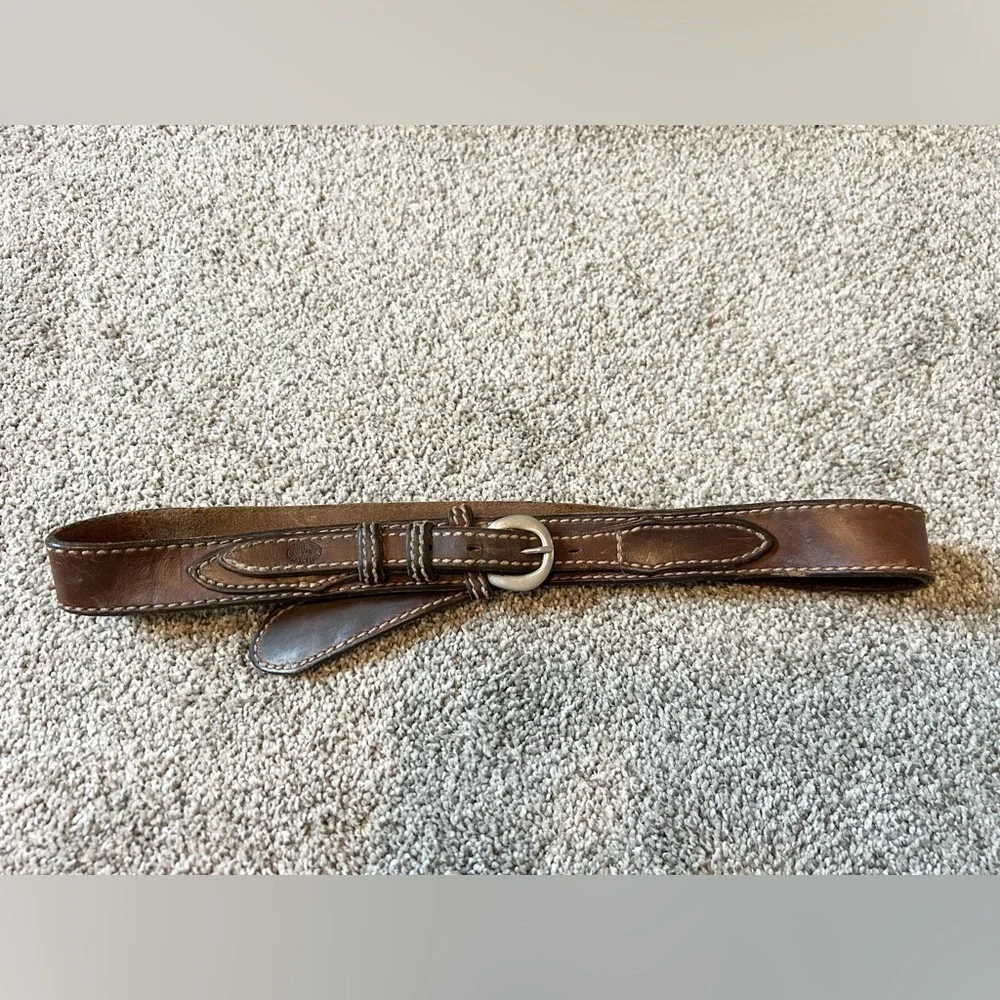 Duluth Trading Co vintage brown genuine Leather Belt with Stitching